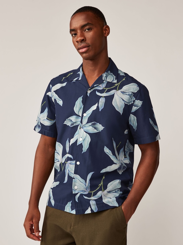 Navy Blue Kew Collection Floral Short Sleeve Shirt - Image 1 of 7