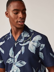 Navy Blue Kew Collection Floral Short Sleeve Shirt - Image 4 of 7