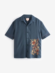 Navy Blue TENCEL™ Embroidered Short Sleeve Shirt - Image 6 of 8