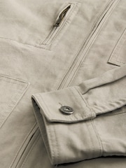 لون طبيعي صخري - Zip-Through 100% Cotton Quilted Shacket Overshirt - صورة 10 من 12