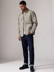 لون طبيعي صخري - Zip-Through 100% Cotton Quilted Shacket Overshirt - صورة 2 من 12