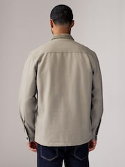 لون طبيعي صخري - Zip-Through 100% Cotton Quilted Shacket Overshirt - صورة 3 من 12