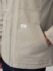 لون طبيعي صخري - Zip-Through 100% Cotton Quilted Shacket Overshirt - صورة 5 من 12