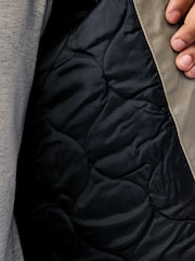 لون طبيعي صخري - Zip-Through 100% Cotton Quilted Shacket Overshirt - صورة 7 من 12