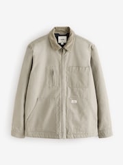 لون طبيعي صخري - Zip-Through 100% Cotton Quilted Shacket Overshirt - صورة 8 من 12