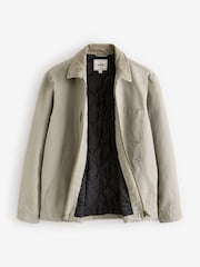 لون طبيعي صخري - Zip-Through 100% Cotton Quilted Shacket Overshirt - صورة 9 من 12
