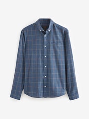 Navy Blue 100% Cotton Signature Brushed Flannel Check Long Sleeve Oxford Shirt - Image 6 of 8