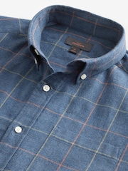 Navy Blue 100% Cotton Signature Brushed Flannel Check Long Sleeve Oxford Shirt - Image 7 of 8
