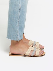 River Island Beige Cut Out Strap Leather Sandals - Image 1 of 6