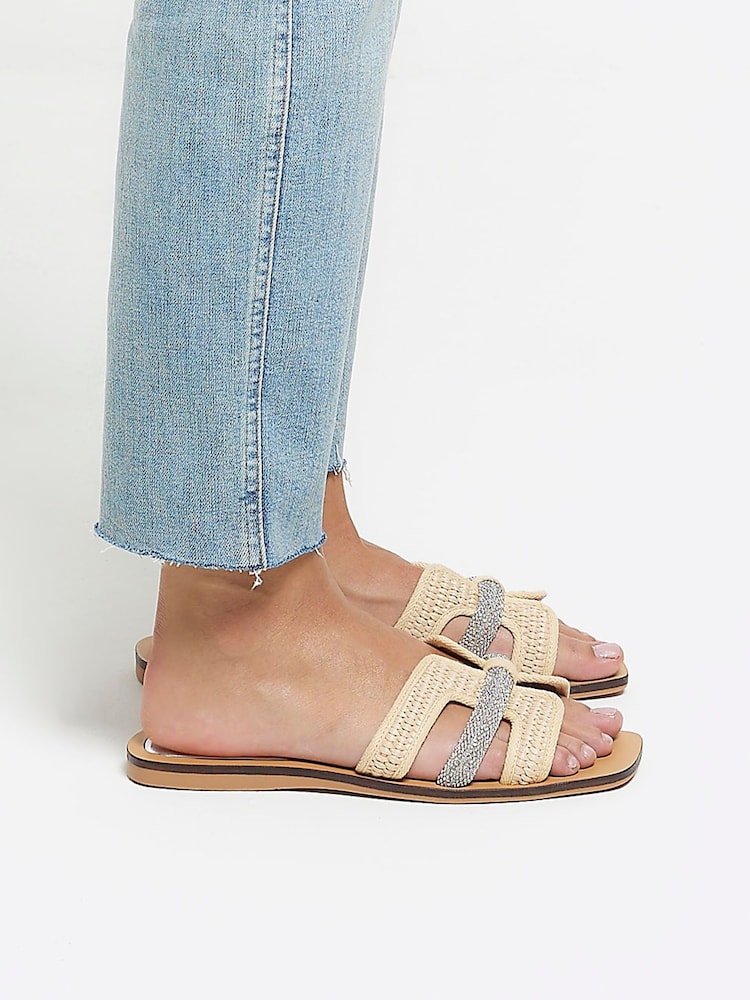 River Island Beige Cut Out Strap Leather Sandals - Image 1 of 6