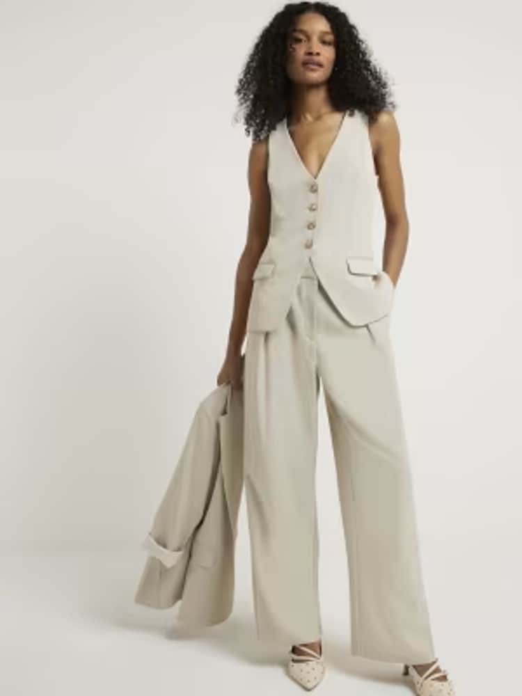 River Island Green Longline Button Front Waistcoat - Image 1 of 5