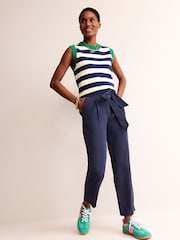 Boden Blue Tapered Tie Waist Trousers - Image 3 of 5