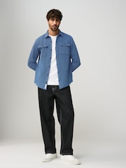 Blue 100% Cotton Waffle Textured Twin Pocket Shirt - Image 2 of 8