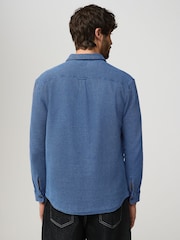 Blue 100% Cotton Waffle Textured Twin Pocket Shirt - Image 3 of 8