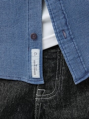 Blue 100% Cotton Waffle Textured Twin Pocket Shirt - Image 5 of 8
