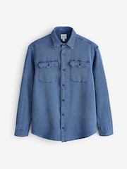 Blue 100% Cotton Waffle Textured Twin Pocket Shirt - Image 6 of 8