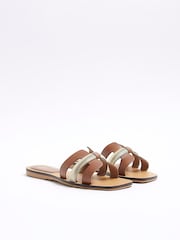 River Island Brown Cut Out Strap Leather Sandals - Image 3 of 6