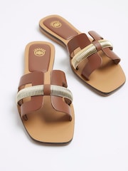 River Island Brown Cut Out Strap Leather Sandals - Image 5 of 6