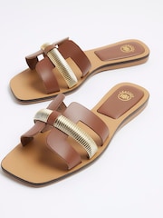 River Island Brown Cut Out Strap Leather Sandals - Image 6 of 6