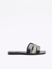 River Island Black Cut Out Strap Leather Sandals - Image 1 of 5