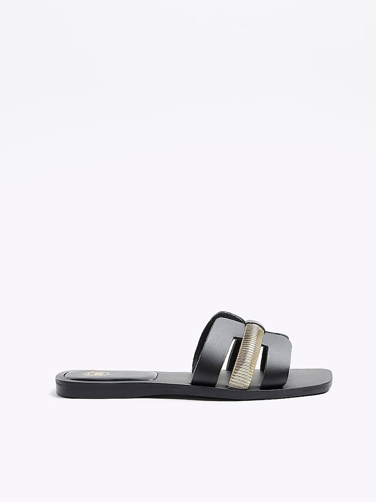 River Island Black Cut Out Strap Leather Sandals - Image 1 of 5