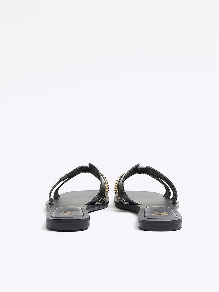 River Island Black Cut Out Strap Leather Sandals - Image 2 of 5