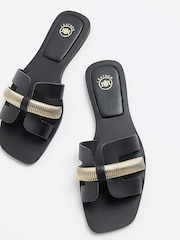 River Island Black Cut Out Strap Leather Sandals - Image 4 of 5