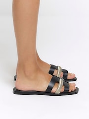 River Island Black Cut Out Strap Leather Sandals - Image 5 of 5