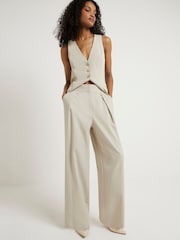 River Island Green Wide Leg Pleated Trousers - Image 1 of 6