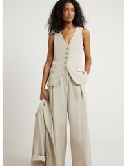 River Island Green Wide Leg Pleated Trousers - Image 3 of 6