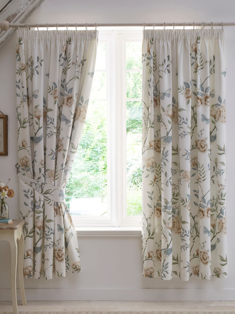 Dreams & Drapes Green Amelle Lined Pair of Pencil Pleat Curtains - Image 1 of 4