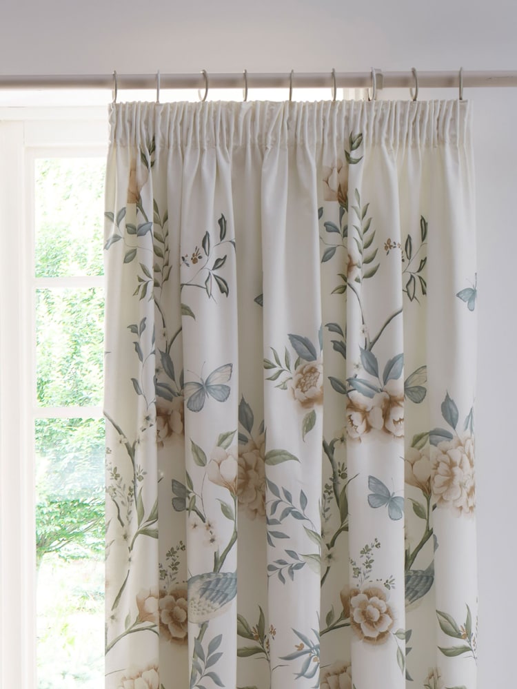Dreams & Drapes Green Amelle Lined Pair of Pencil Pleat Curtains - Image 2 of 4