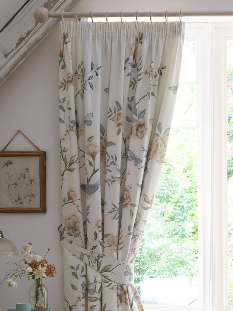 Dreams & Drapes Green Amelle Lined Pair of Pencil Pleat Curtains - Image 4 of 4