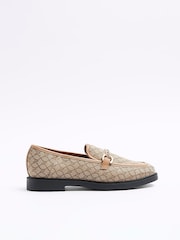 River Island Brown Monogram Buckle Deatail Loafers - Image 1 of 5