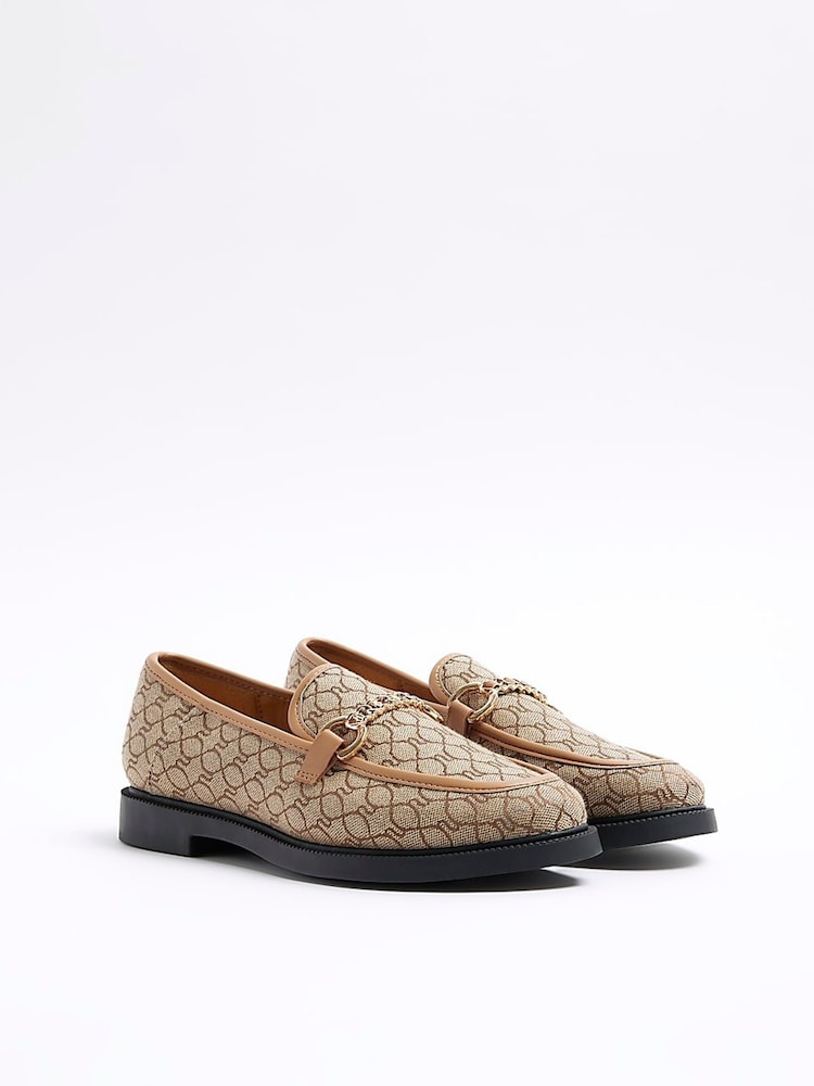 River Island Brown Monogram Buckle Deatail Loafers - Image 2 of 5 River Island Brown Monogram Buckle Deatail Loafers - Image 2 of 5