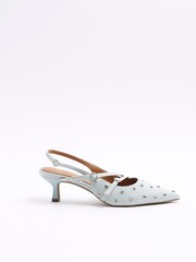 River Island Blue Denim Embelished Buckle Sling Back Court Shoes - Image 1 of 5