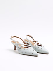 River Island Blue Denim Embelished Buckle Sling Back Court Shoes - Image 2 of 5