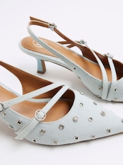 River Island Blue Denim Embelished Buckle Sling Back Court Shoes - Image 4 of 5