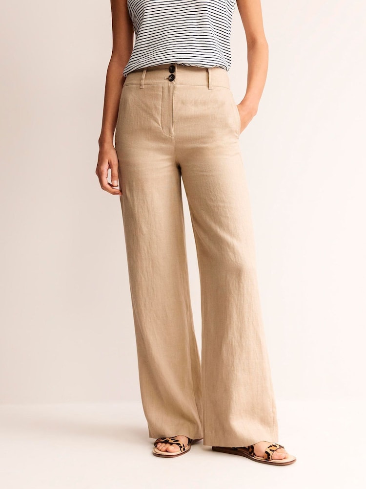 Boden Natural 100% Cotton Westbourne Linen Trousers - Image 1 of 4