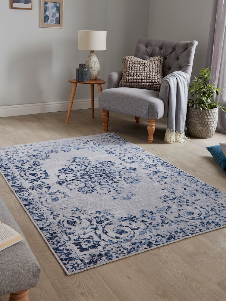 Dreams & Drapes Blue Faraday  Washable Rug - Image 1 of 4