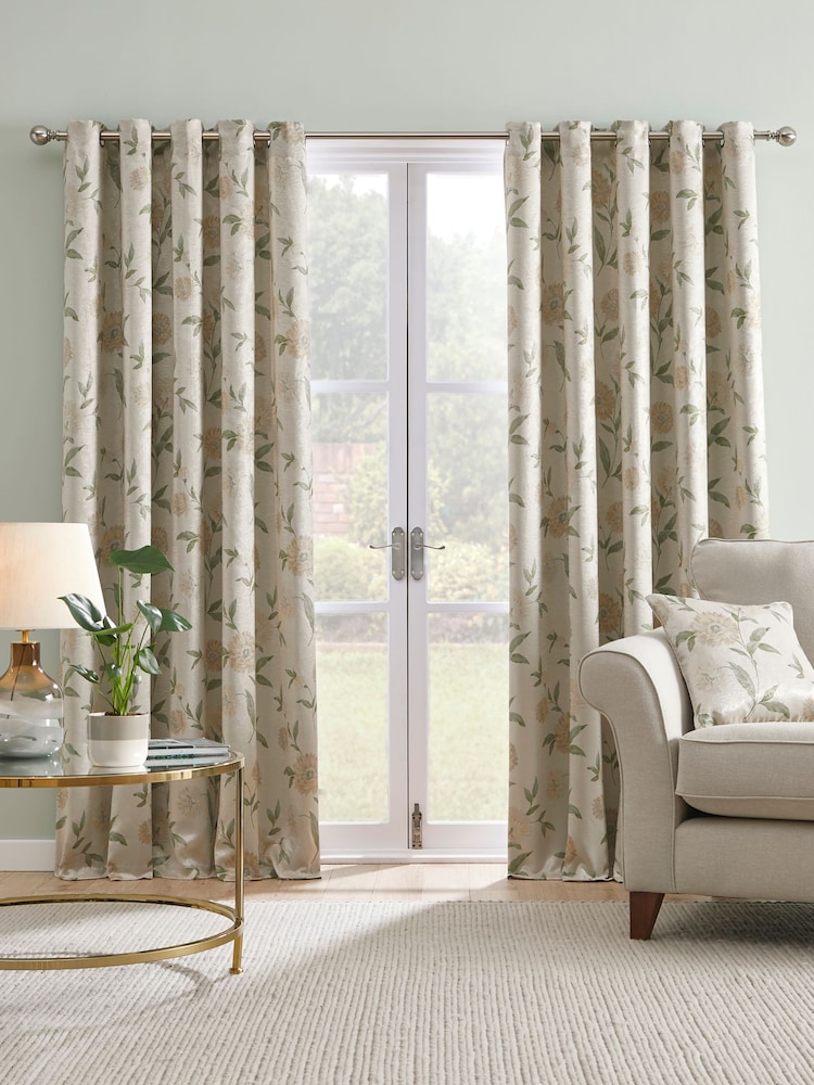D&D Natural Dahlia Dim Out Pair of Eyelet 100% Cotton Curtains - Image 1 of 3 D&D Natural Dahlia Dim Out Pair of Eyelet 100% Cotton Curtains - Image 1 of 3