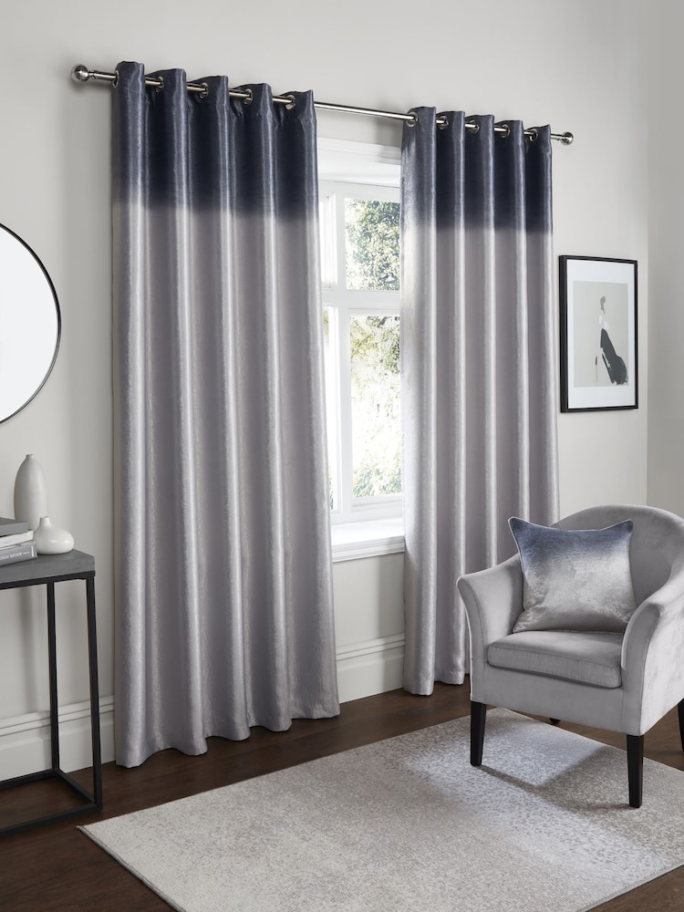 Fusion Grey Ombre Strata Room Darkening Pair of Eyelet Curtain - Image 1 of 3