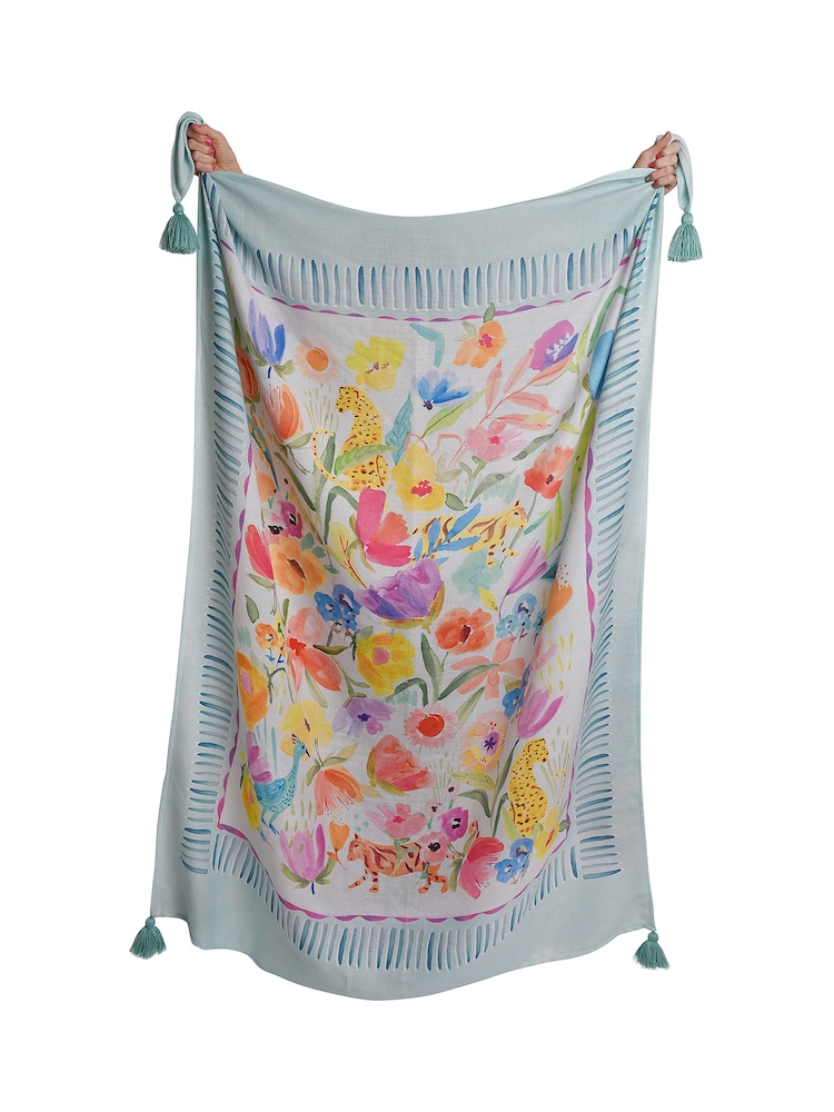 Appletree Duck Egg Festival Tassel Throw - Image 3 of 3 Appletree Duck Egg Festival Tassel Throw - Image 3 of 3