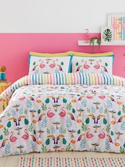Fusion Pink Tropical Flamingo Reversible Duvet Cover Set - Image 1 of 3