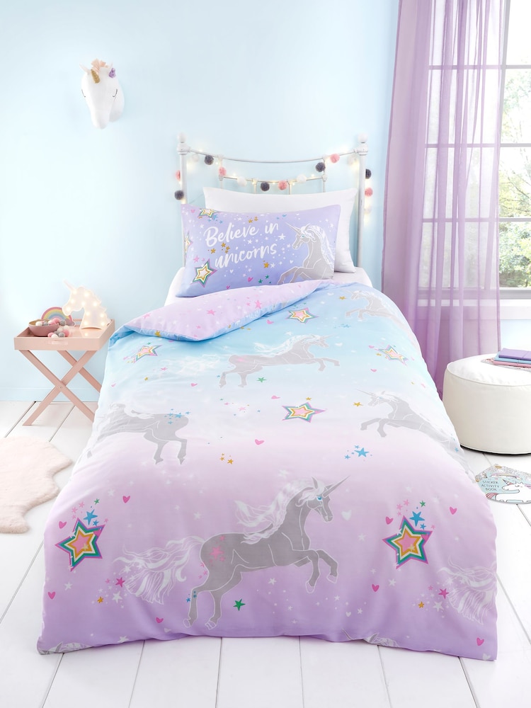 Bedlam Lilac Ombre Unicorn Glow in the Dark Duvet Cover Set - Image 2 of 6