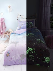 Bedlam Lilac Ombre Unicorn Glow in the Dark Duvet Cover Set - Image 4 of 6