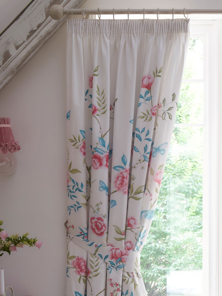 Dreams & Drapes Blue Amelle Lined Pair of Pencil Pleat Curtains - Image 4 of 4