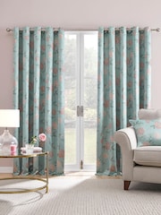 Dreams & Drapes Duck Egg Dahlia Dim Out Pair of Eyelet Eyelet Curtains - Image 1 of 3