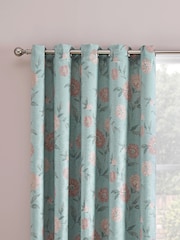 Dreams & Drapes Duck Egg Dahlia Dim Out Pair of Eyelet Eyelet Curtains - Image 2 of 3