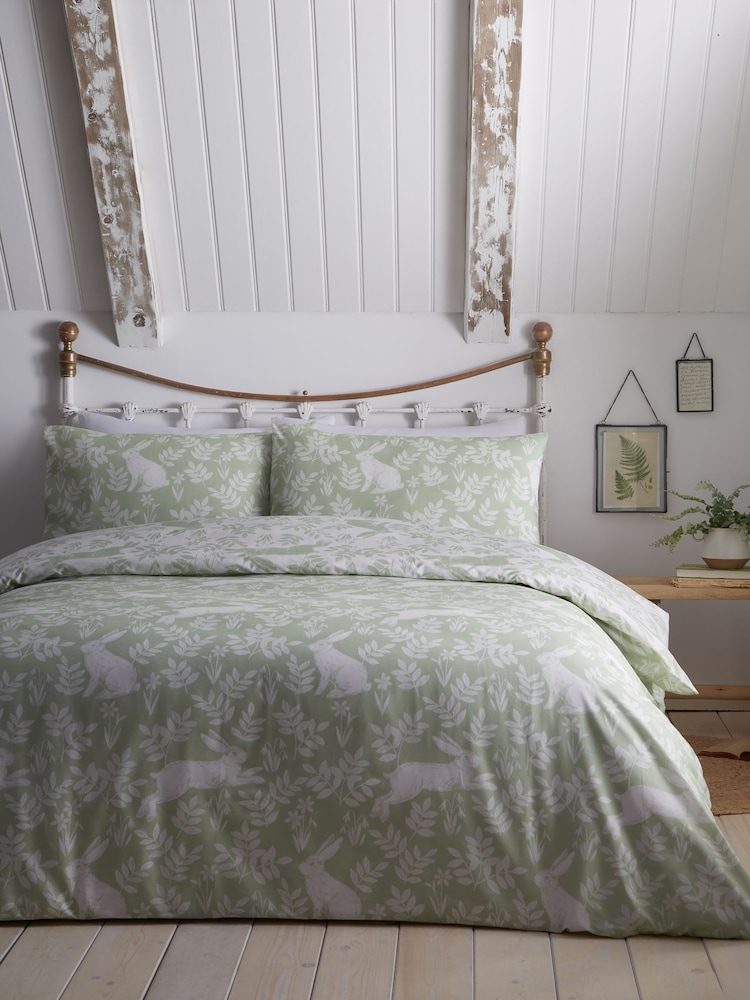 Dreams & Drapes Green Spring Rabbits Reversible Duvet Cover Set - Image 1 of 5